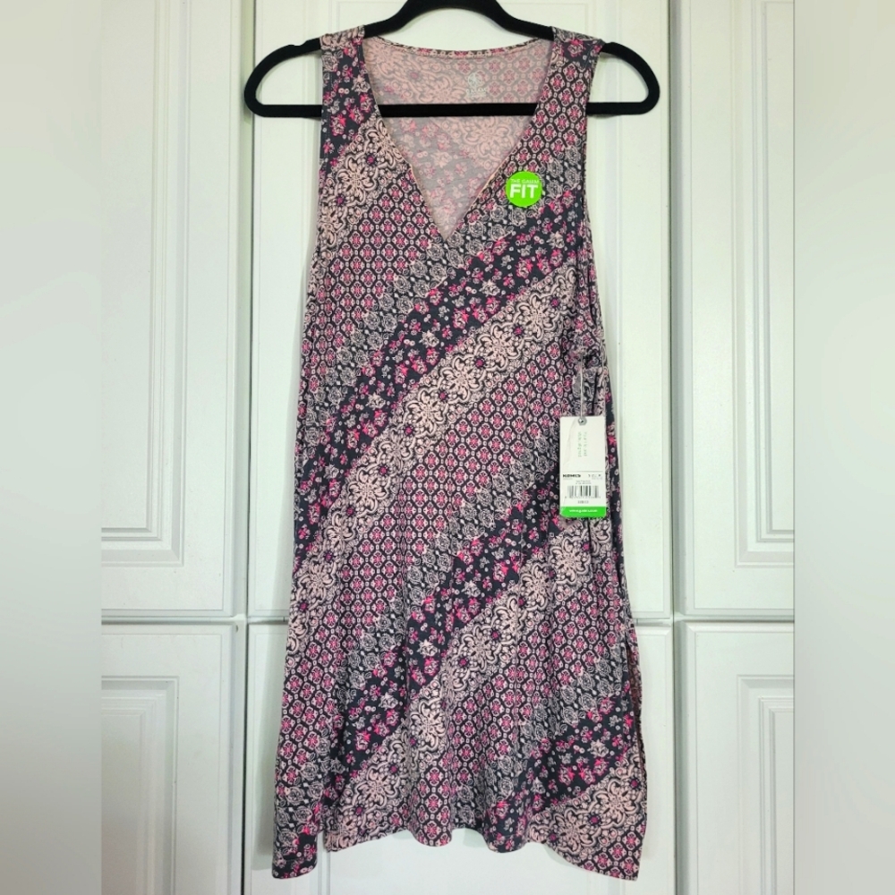 Gaiam Floral Sleeveless Solar Yoga Tank, Pink and Black, Size XL, New